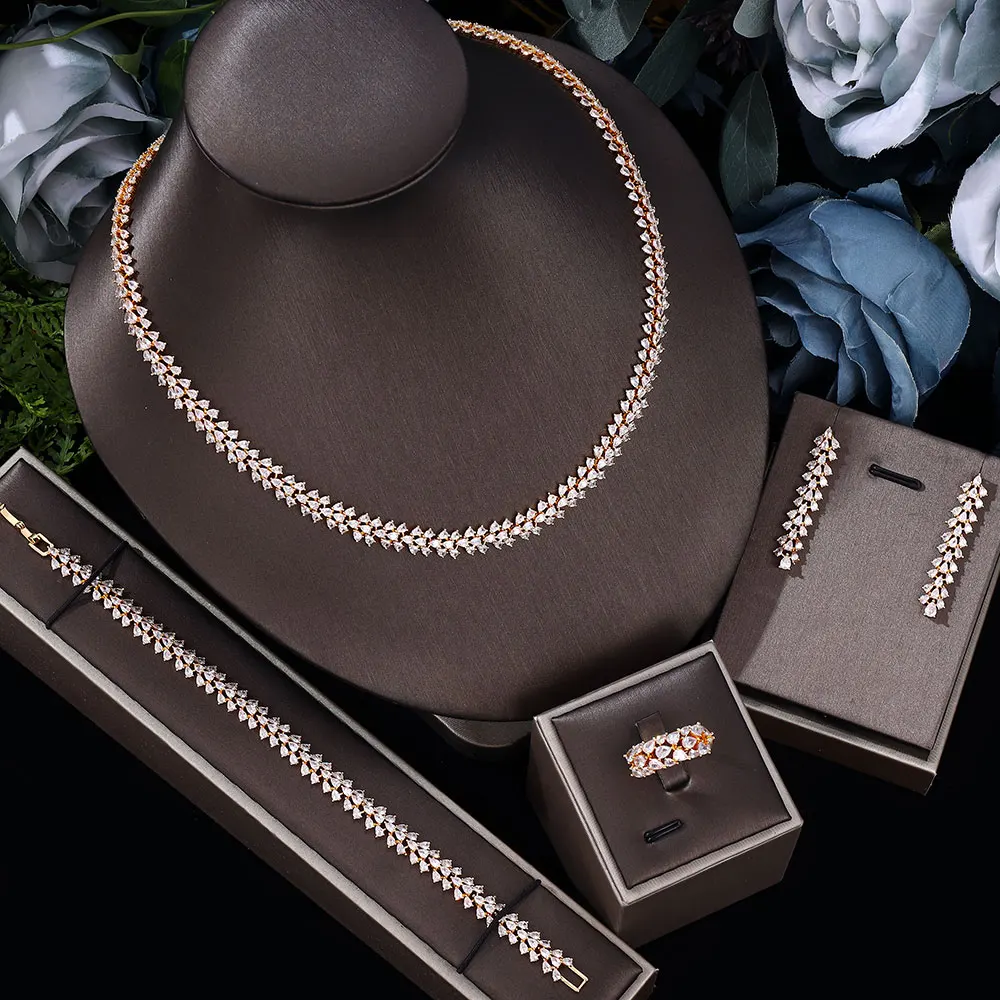 

Hotsale African 4pc Bridal Jewelry Sets New Fashion Dubai Necklace Sets For Women Wedding Party Accessories Design