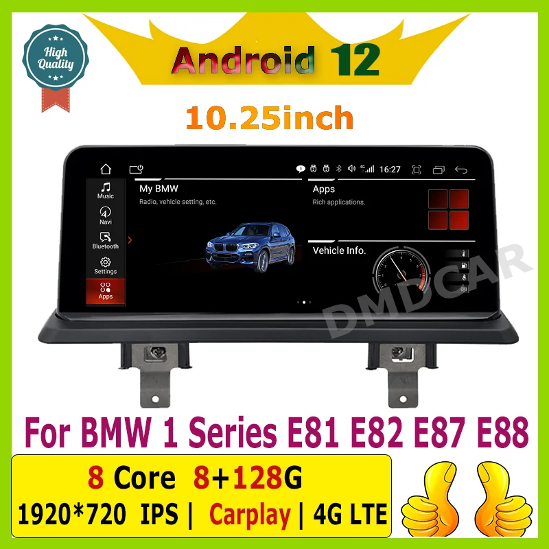 

Автомобильный мультимедийный плеер для BMW 1 Series 120i E81 E82 E87 E88 Carplay Auto 10,25 "Android 12 8G + 128G, GPS-навигация, радио