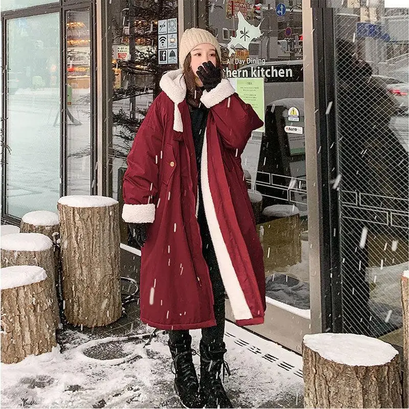 2022 velvet parka cotton coat warm lamb wool loose coat women's Korean version loose new winter midi Ins tool jacket