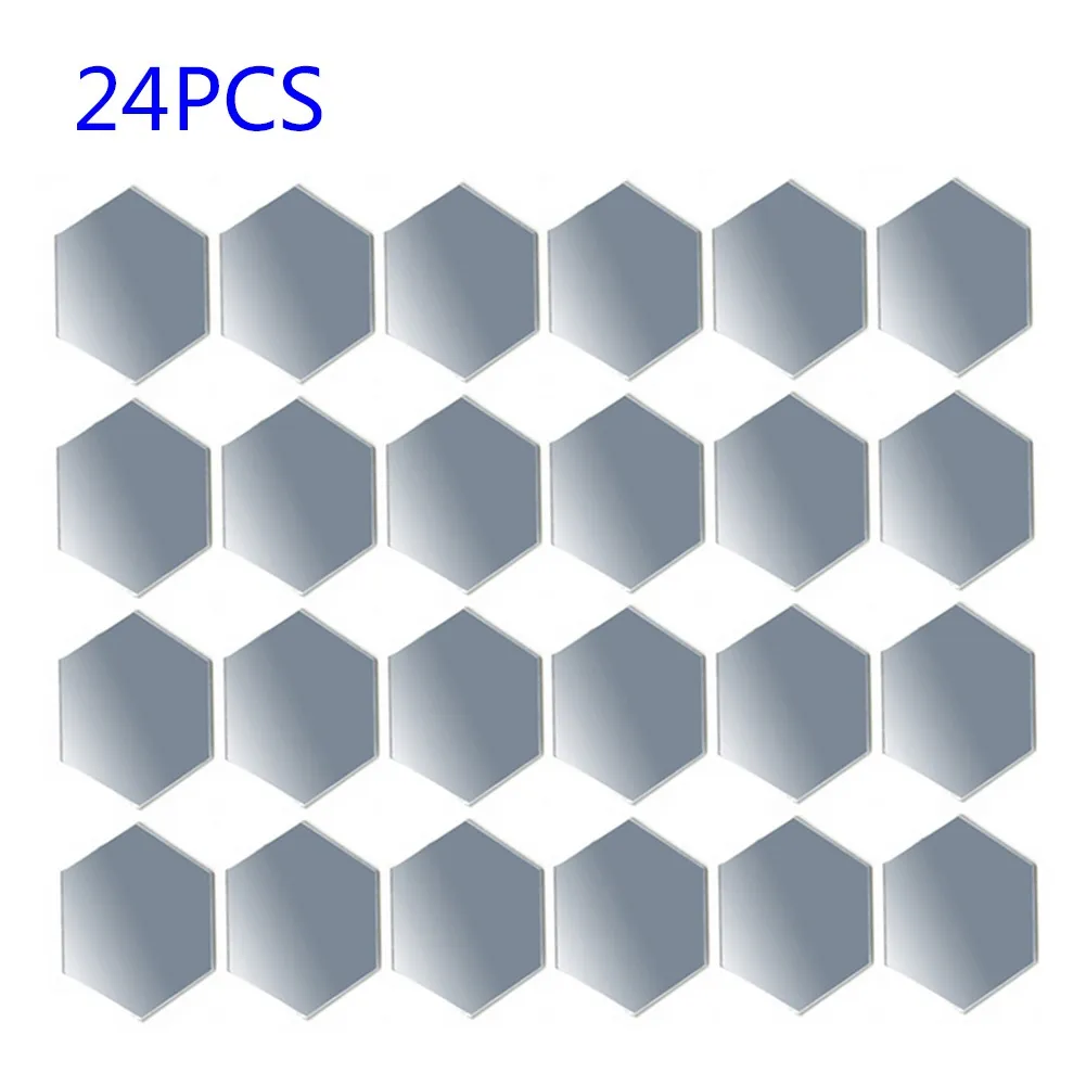 

24 шт. 3D зеркальные шестиугольные настенные наклейки, съемные художественные наклейки, домашний декор, роспись «сделай сам», декоративные серебряные наклейки для ванной комнаты