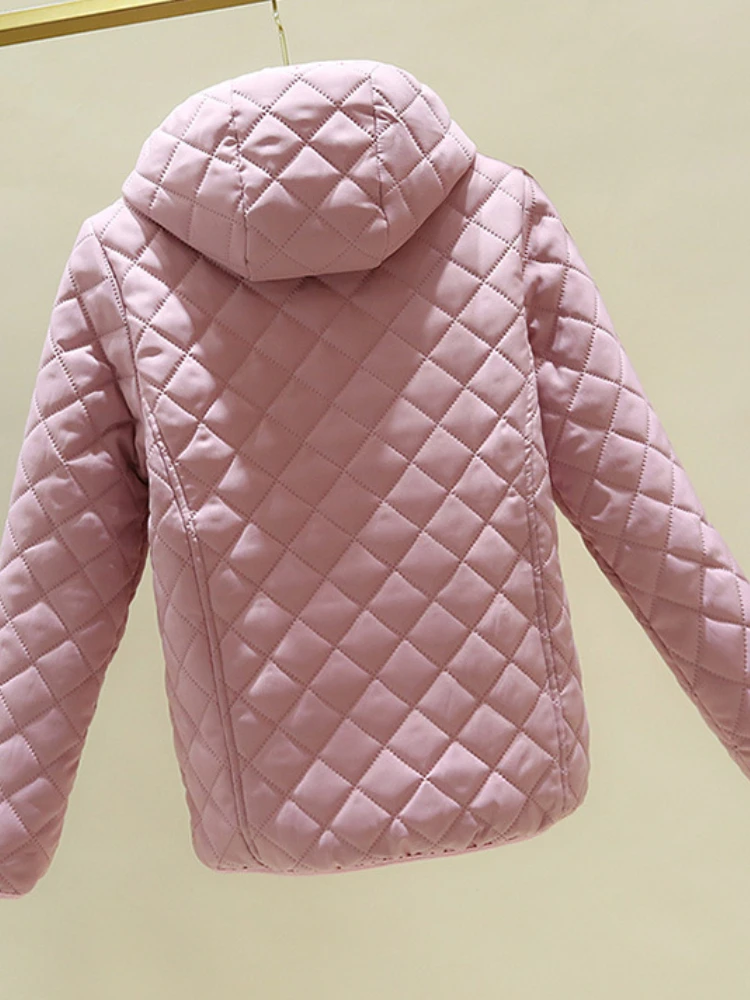 Winter Women's Clothing 2023 Fashion New Metal Zipper Hooded Plaid Cotton Coat Women's Thickened Stand Collar Jacket Coat Thick