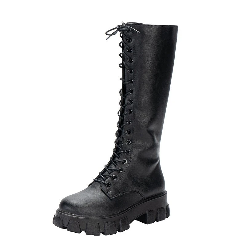 

2022 New Knight Boots Women's Slim Boots Knee Length Lace Up Long Boots Fashion Boots Women's English Style Student Boots