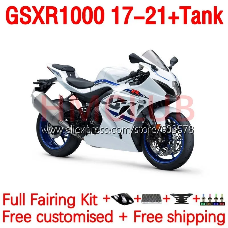 

+Tank K17 Body For SUZUKI GSXR 1000 CC GSXR1000 17 18 19 20 21 GSXR-1000 2017 2018 2019 2020 2021 Fairing 173No.1 glossy white