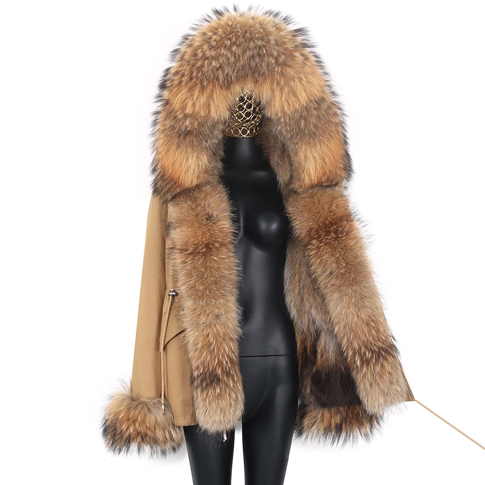 Lavelache Women's Natural Fur Jacket Winter Real Fox Fur Coat Short Parka Outerwear Thick Warm Fur Lining Detachable New