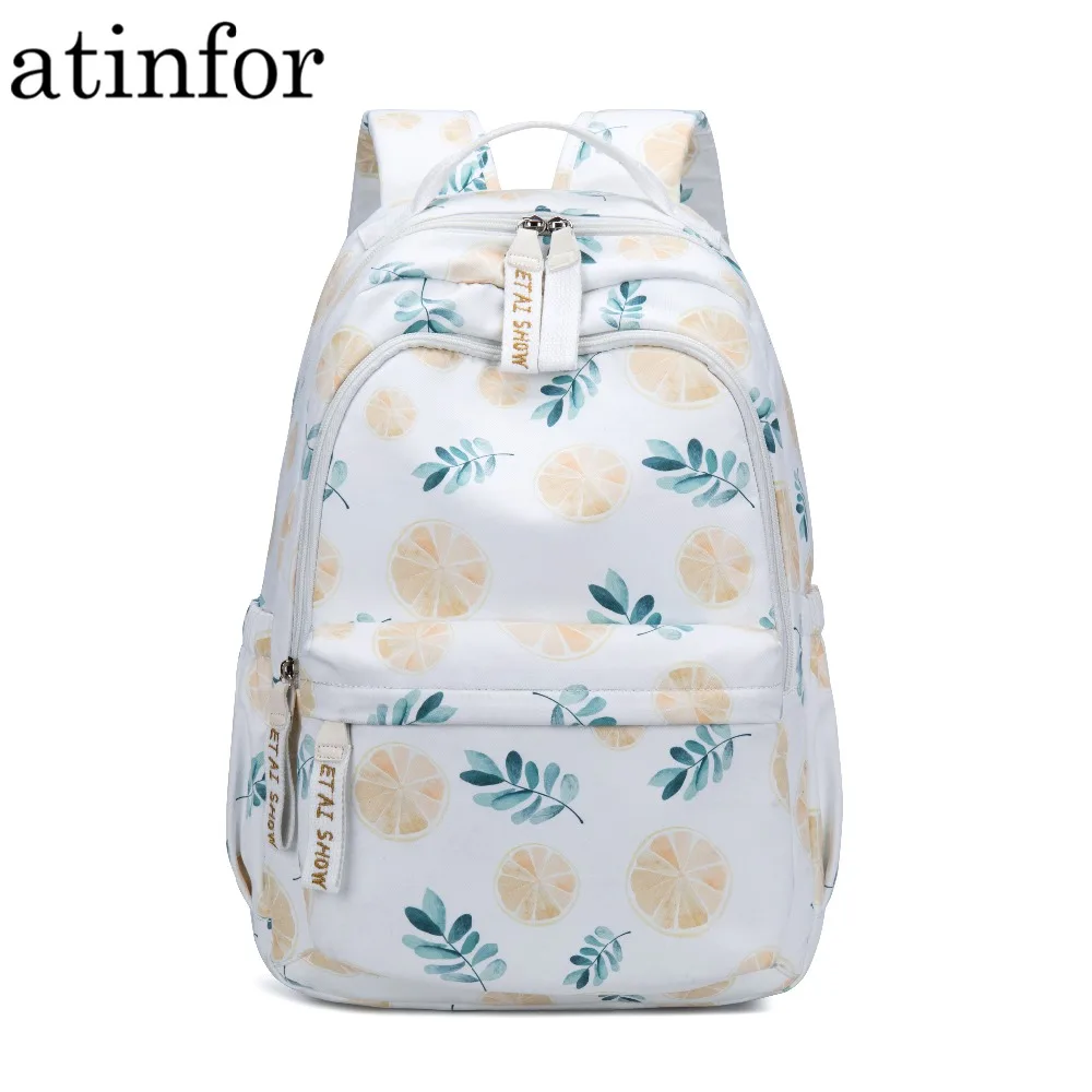 

Embroidery Ribbons Waterproof Large Backpack Women Fruit and Flower Printing Rucksack 15.6'' Laptop School Bag for Teen Girls