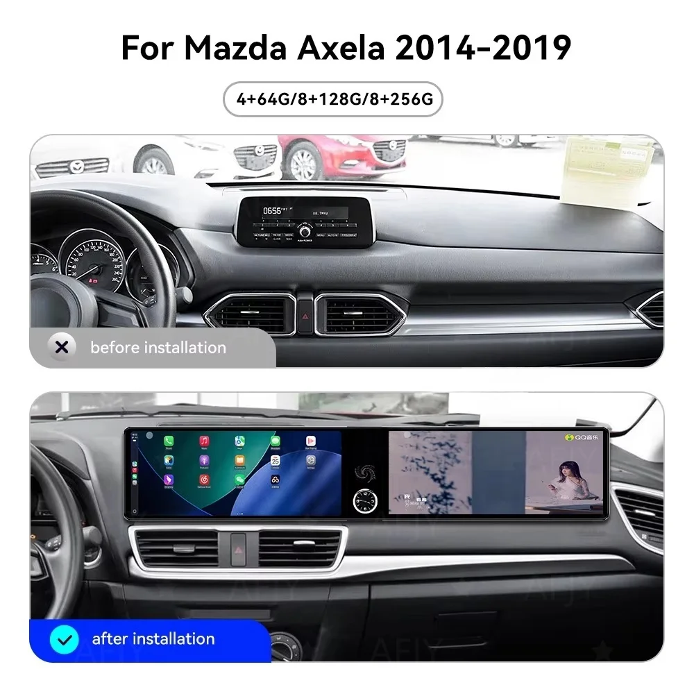 Фото Двухэкранный GPS-навигатор Qualcomm 12.3 дюйма на Android 14 для Mazda Axela 2014-2019, мультимедийный проигрыватель, автомобильная магнитола №1