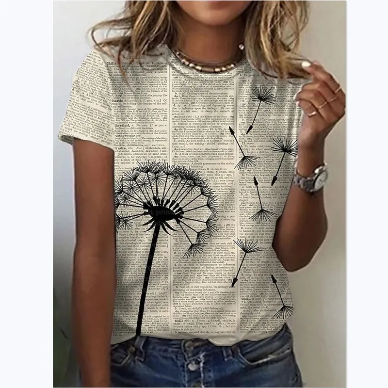 

2022 Sumemr Sunflower Women's Floral Print T-shirts Round Neck Short Sleeve Shirt Woman Loose Tops Tees Plus Size