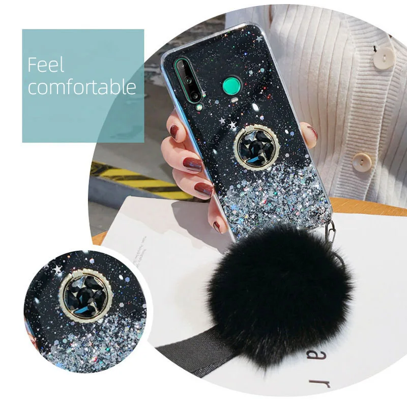 Fur Ball Glitter Case for Honor X8 X7 70 50 10X Lite 9X 9A 8A 10i 20 Pro X40 X30i X30 X40i X9 Nova Y70 Plus Y90 Silicone Cover
