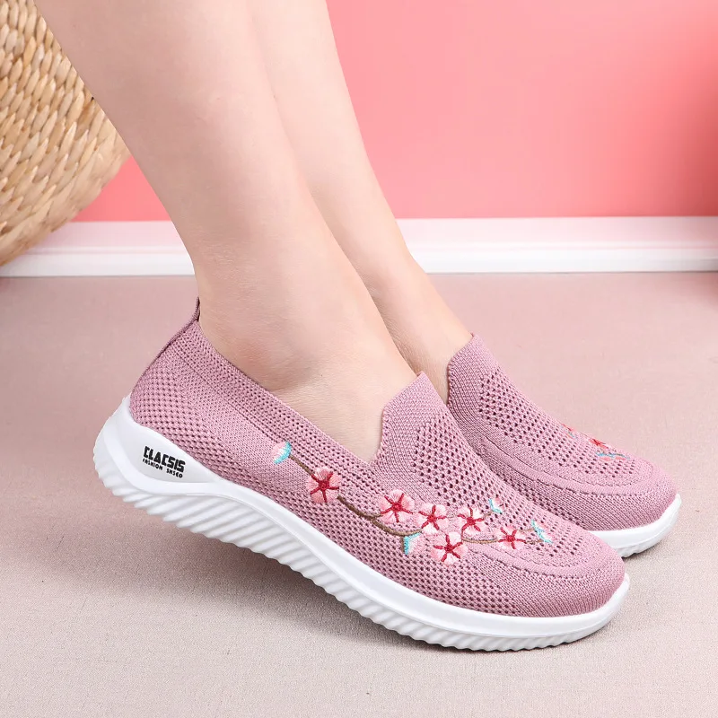 Women Summer Sneakers Mesh Breathable Floral Comfort Mother Shoes Soft Fashion Female Footwear Light Ladies Ballet Shoes