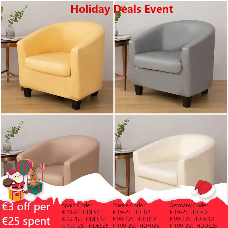 

Split Pu Leather Tub Chair Cover Waterproof Club Sofa Covers Solid Color Morden Armchair Slipcover for Furniture Protector