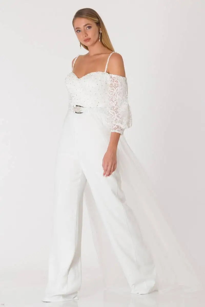 

Luminous Gauze Evening Dress Jumpsuit Ecru