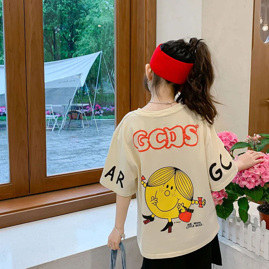 

Clothes Child Girl Short Sleeve Tee Shirt Funny Cartoon Cotton Tops for Teenage Girl 8 10 12 years vetement enfant fille