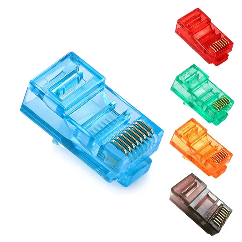 

100PCS/Lot RJ45 Ethernet Cables Module Plug Network Connector RJ-45 Crystal Heads Cat5 Color Cat5e Gold Plated Cable