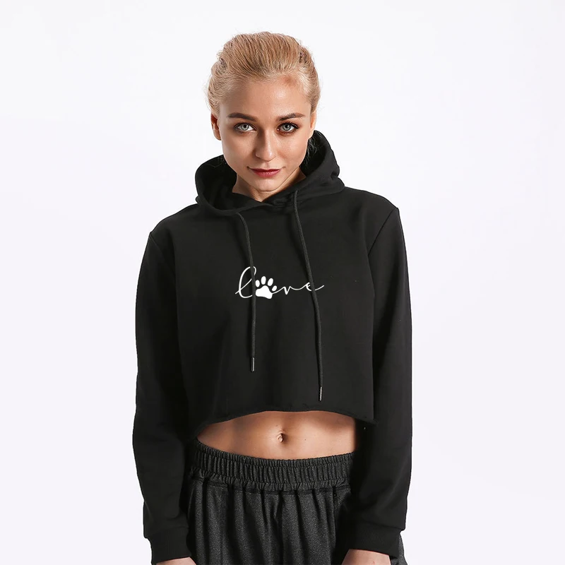 

Young Girl Cute Cropped Hooded Pullover Women Fashion Cropped Hoodies Teenagers Casual Printed Long Sleeve Sweatshirt