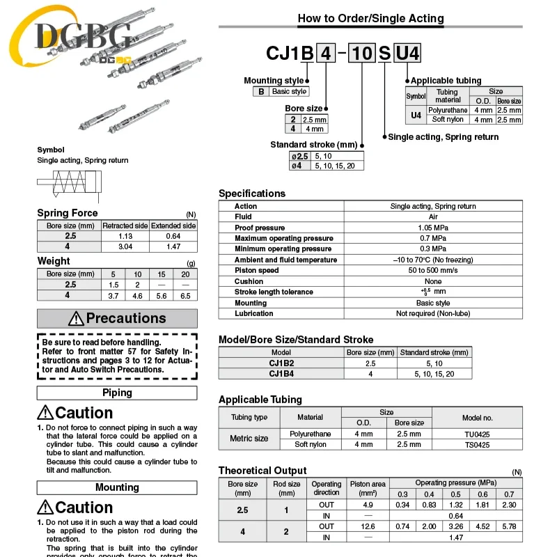 Тип SMC CJ1B Мини-цилиндр одностороннего действия с пружинным возвратом CJ1B4-5SU4 CJ1B4-10SU4