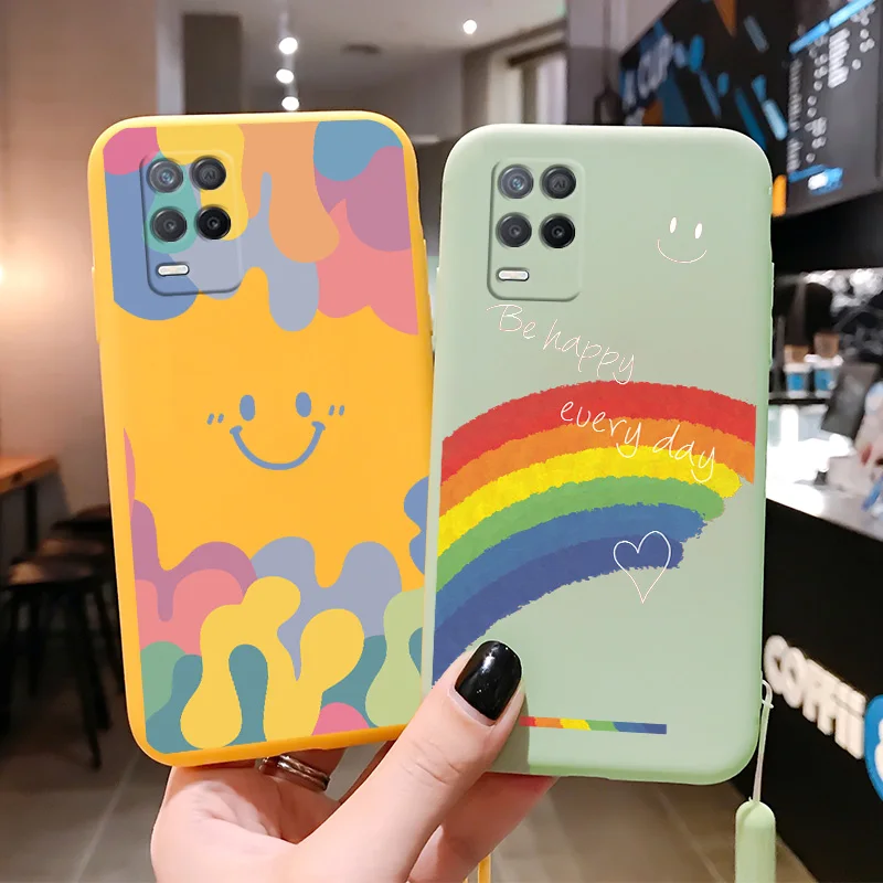 lce cream smile face hand lanyard phone case for oppo realme 8 7i 9i 6 5 3 pro 2 x xt x7 x50 cover silicone soft tpu back case free global shipping