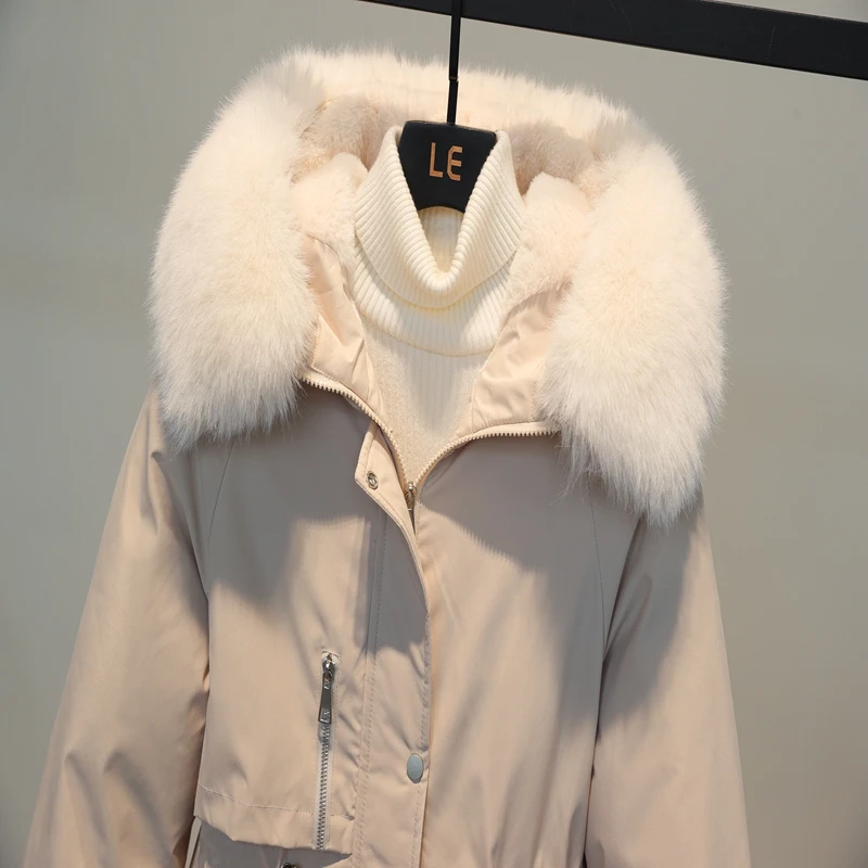 2023 Cotton Padded Fur Parka New Big Fur Collar Down Winter Jacket Women Thick Warm Parkas Female Outerwear