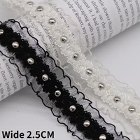 2 5cm wide white black polyester embroidery elastic lace beaded fringe lace edging trim dress neckline apparel sewing diy crafts