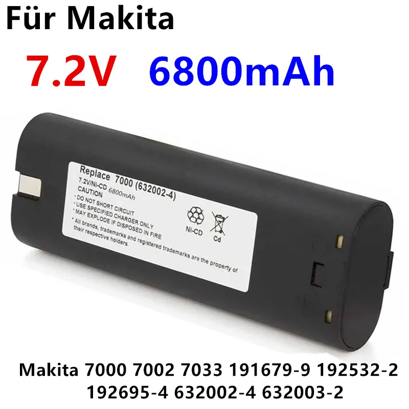 

Никель-металлогидридный Аккумулятор для Makita 7,2 6800 7000 7002-9 7033-2 191679-4 192532-4 192695-2 632002 в, батарея L50, 632003 в, 7,2 мАч
