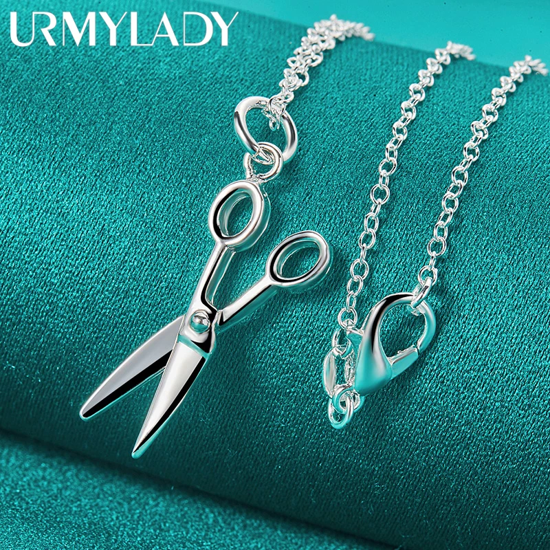 

URMYLADY 925 Sterling Silver Scissor Pendant Necklace 16-30 Inch Snake Chain For Women Wedding Engagement Jewelry