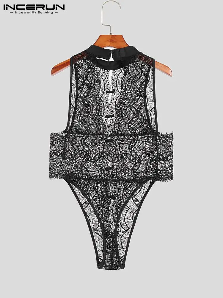 Comfortable Homewear Men's Fishnet Sleeveless Jumpsuit Sexy Leisure INCERUN 2023 Male All-match Simple Underwear Bodysuit S-5XL