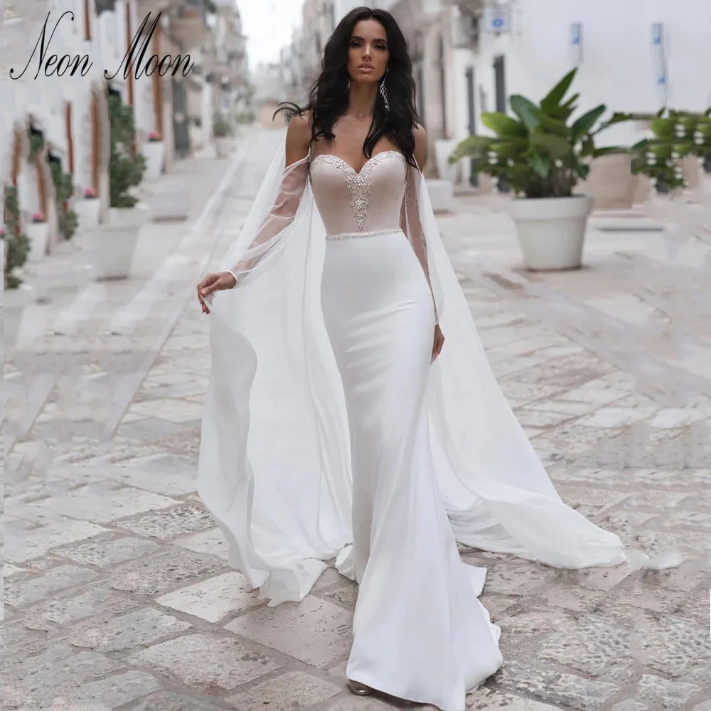 

Elegant Mermaid Wedding Dress 2022 For Women Long Sleeve Bride Dress Strapless Button Backless Sexy Bridal Gown Vestido De Novia