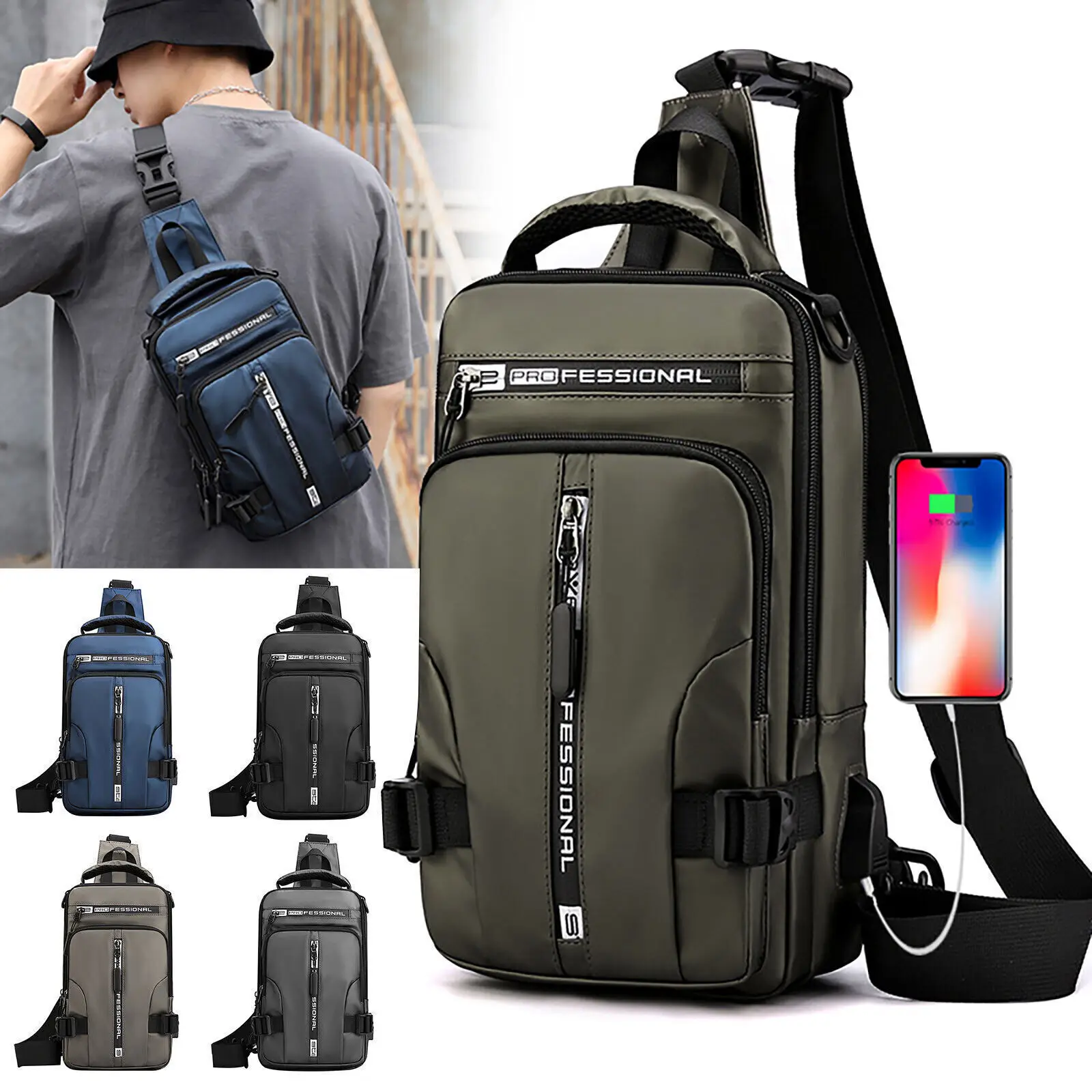 

Многослойный Рюкзак-слинг для мужчин, маленькая нагрудная сумка через плечо с Usb-разъемом, деловой мессенджер с защитой от кражи