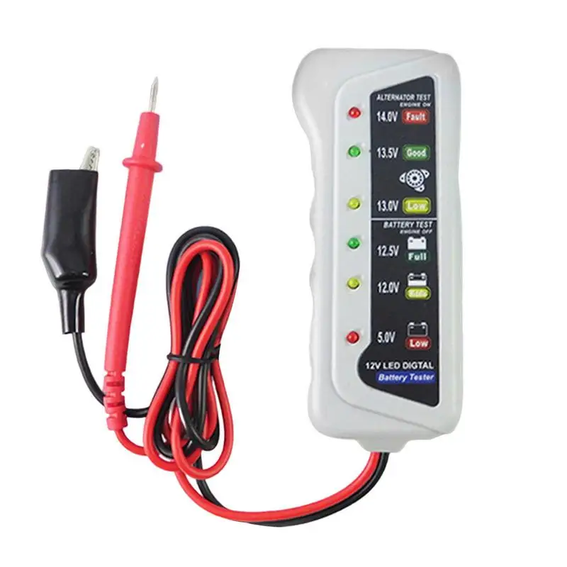 

Lightweight Car Battery Checker Professional Battery Voltage Tester With 3 LED Indicator Lights And Control Chip Car Accessories