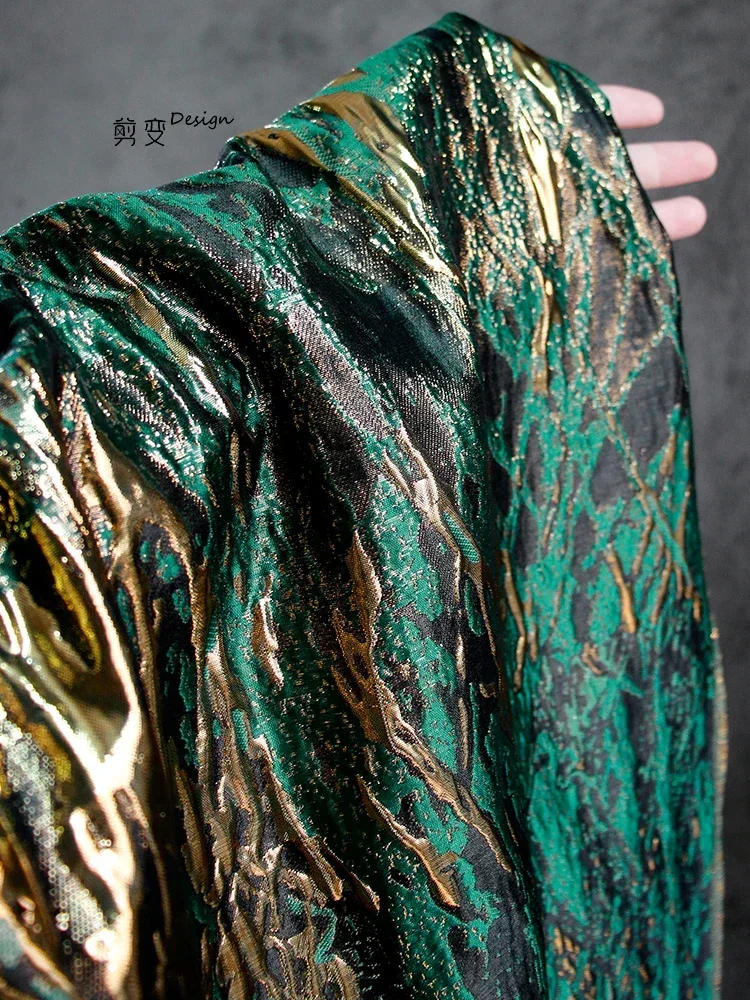 Ретро темно-зеленая 3D текстура Золотая полосатая жаккардовая рельефная ткань