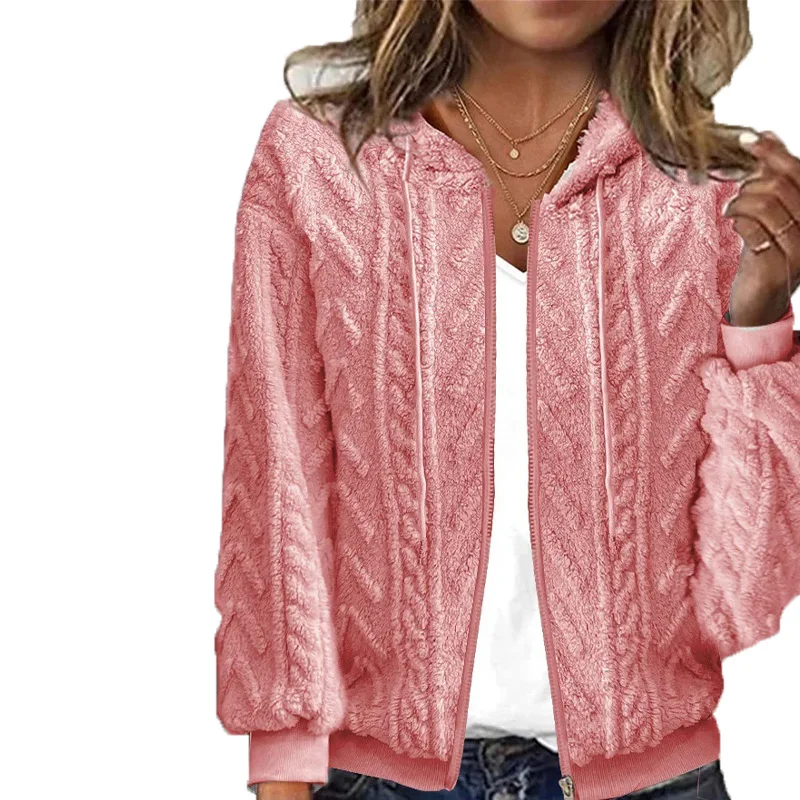 

1pc Women Warm Hoodie Hooded Coat Jacket Spandex Cardigan Plush Solid Color Coat Windbreaker Comfortable Casual Outdoor