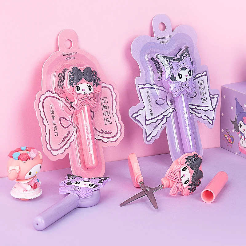 

Kawaii Sanrio Kuromi My Melody Student Carry Portable Manual Dedicated Round Head Scissors Save Effort Safety Daily Necessities