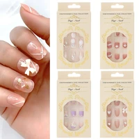 acrylic nail art tips press on with jelly stickers short square fake nails love heart pink purple