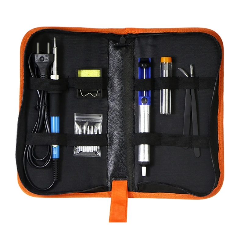 

Soldering Iron Kit Adjustable Temperature Desoldering Pump Soldering Tips Solder Wire Bracket with Sponge Solder Head R9UF