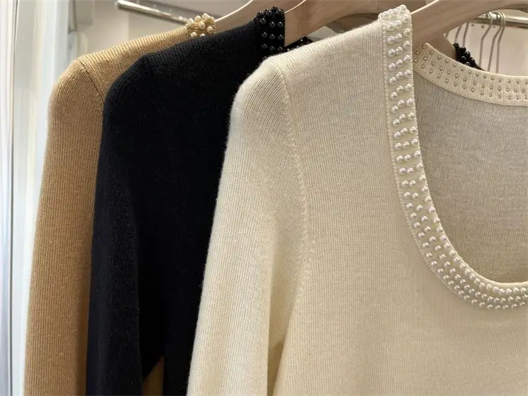 Большой вязаный свитер с U-образным вырезом и длинными рукавами для женщин