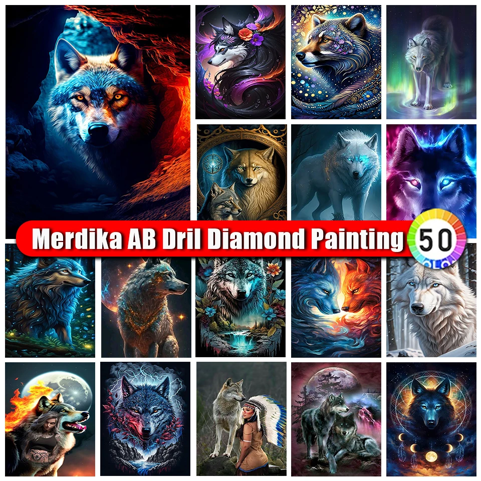 Алмазная живопись Merdika AB с изображением волка девушки животных полная вышивка