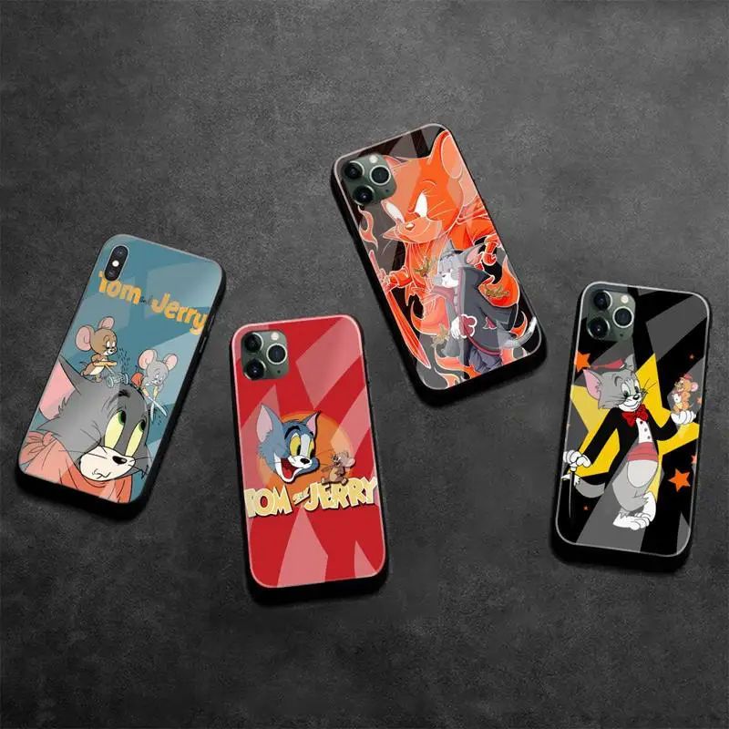 

Cartoon Anime Tom and Jerry Phone Case Tempered Glass For iPhone 13 12 Mini 11 Pro XR XS MAX 8 X 7 Plus SE 2020 cover