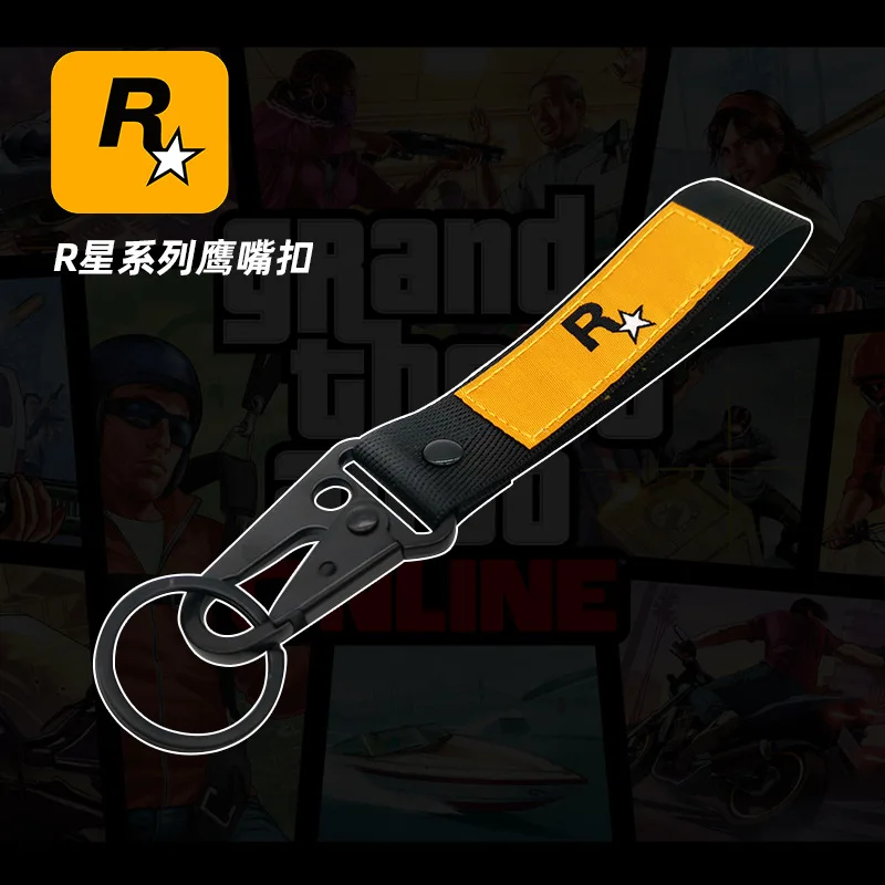 

Car R Star Key Chain Embroidery Motorcycle Peripheral Car Key Rings Eagle Mouth Buckle Carabiner Double-sided Pendant