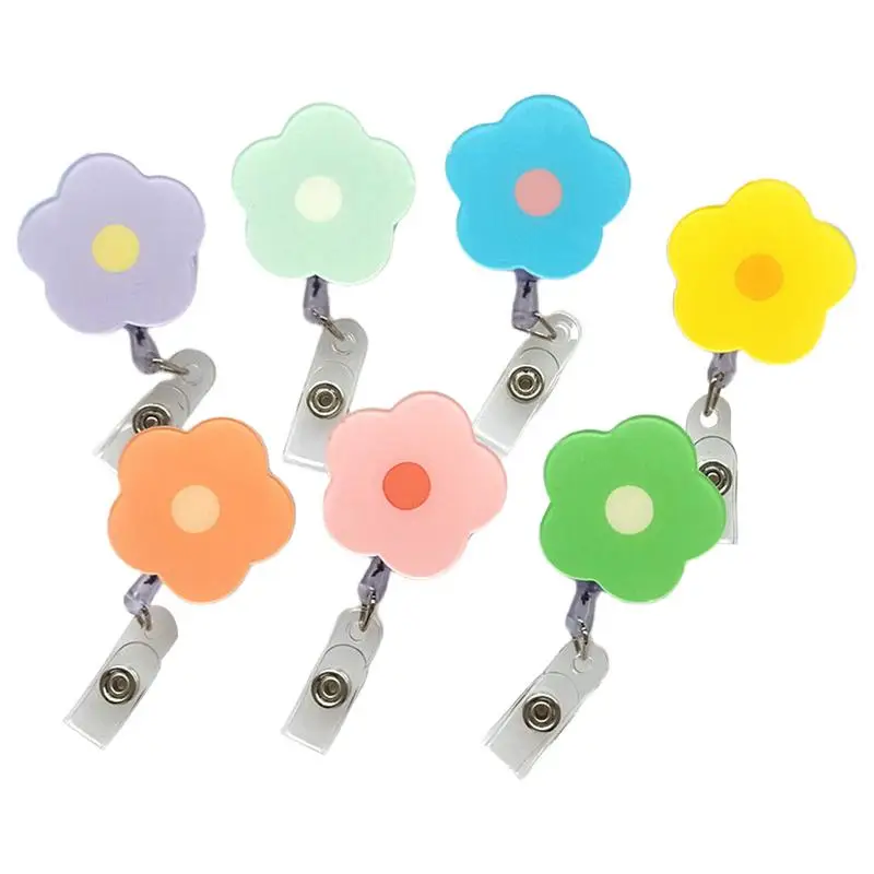 

Cute Badge Holder Clip ID Badge Holders Retractable With Flower Shaped 7 Pcs Badge Clip Card Holders Badge Holder Retractable