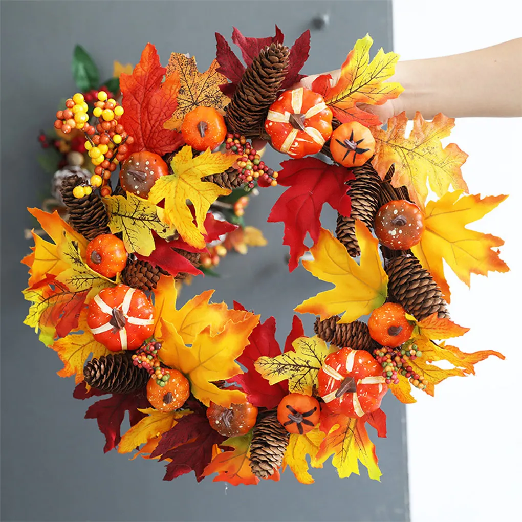 

Artificial Autumn Wreath Prop Front Door Garland Fallen Leaves Wreathes