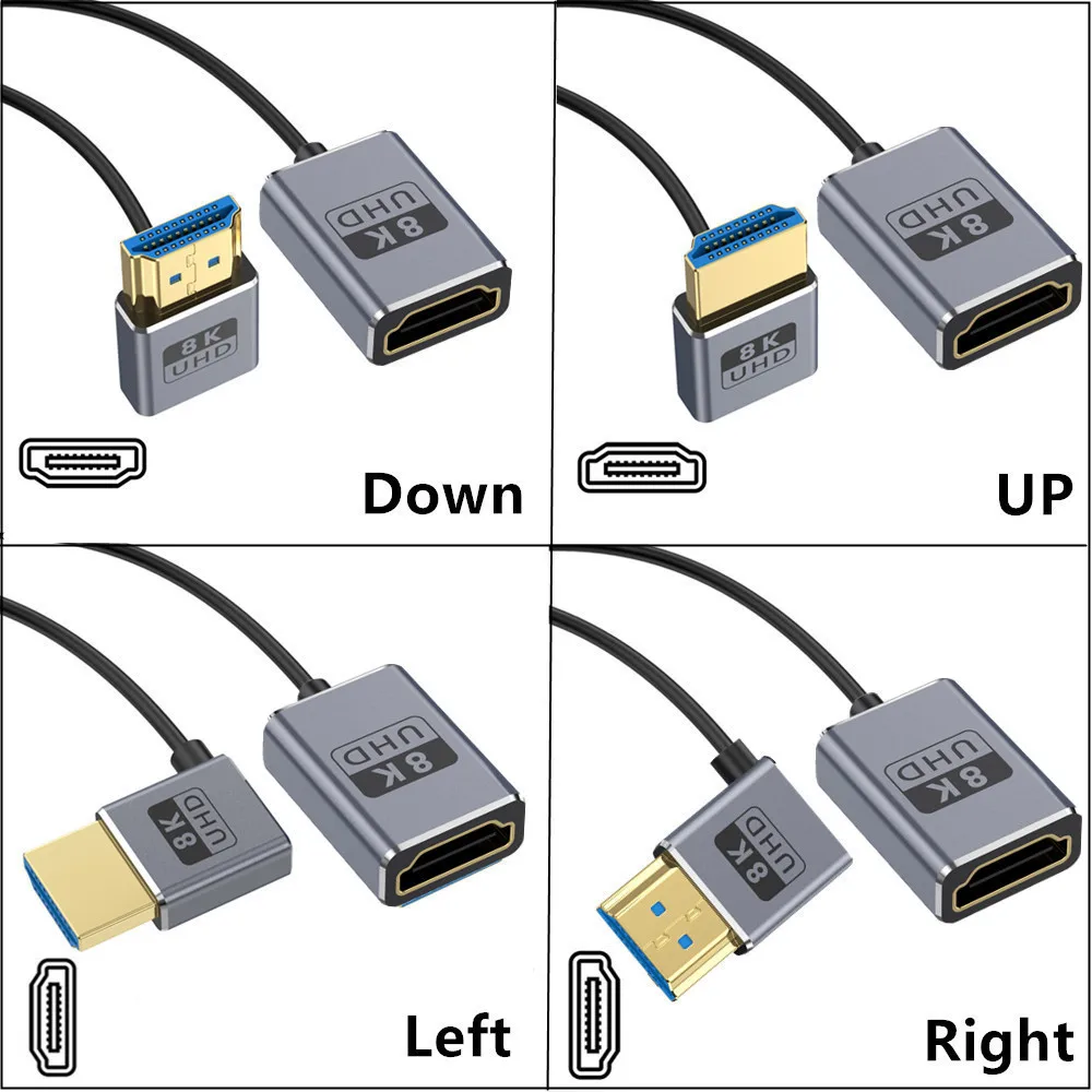Фото Удлинительный кабель HDMI под прямым углом 8K, 1 фута, ультратонкий коаксиальный кабель HDMI M-F длиной 90 градусов (44 Гбит/с, 8K при 60 Гц, 4K при 240 Гц), поддержка динамических H №2