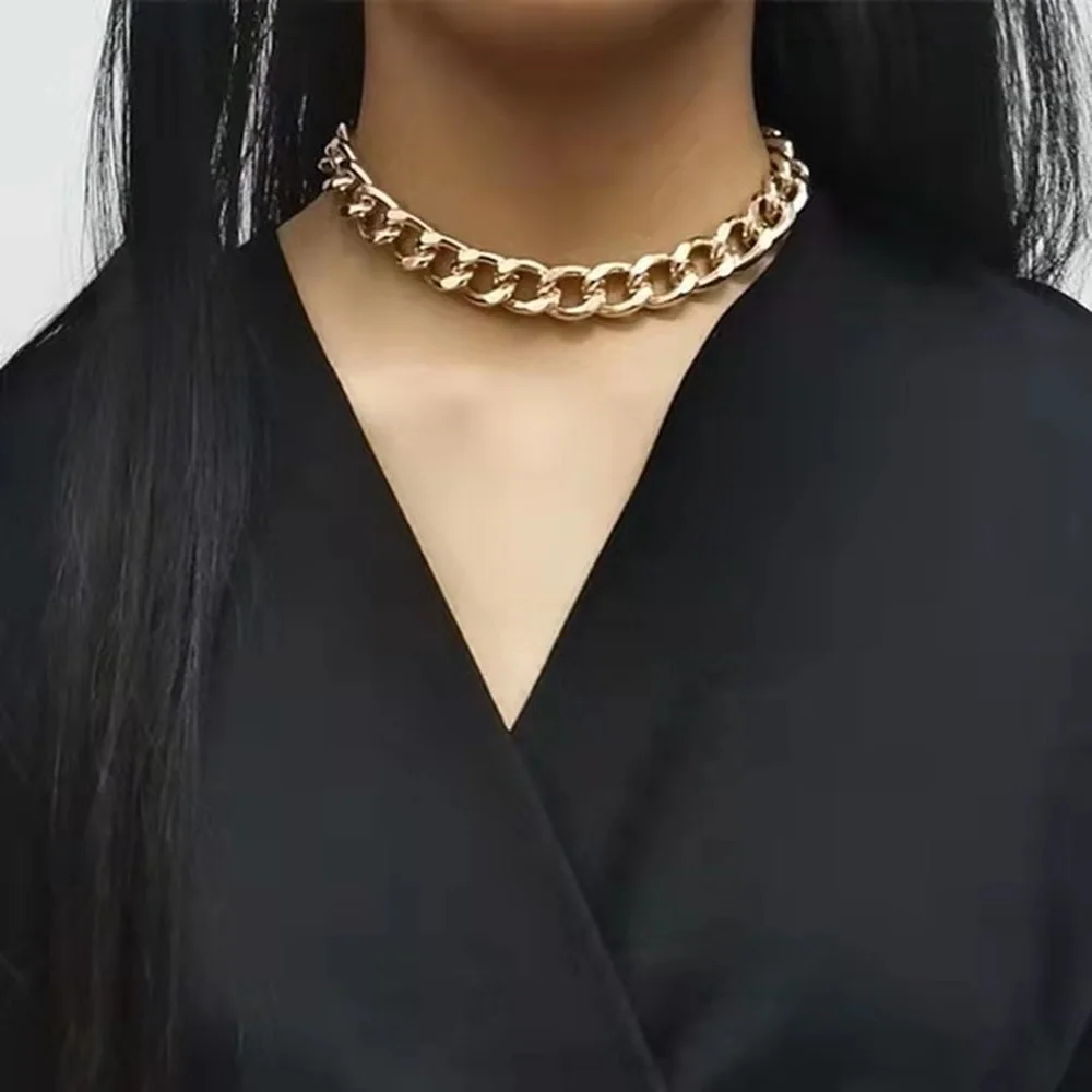 

New Retro Exaggerated Fashionable Personality Simple Thick Hip Hop Necklace Gothic Bracelet Punk Collarbone Chain Women Gift