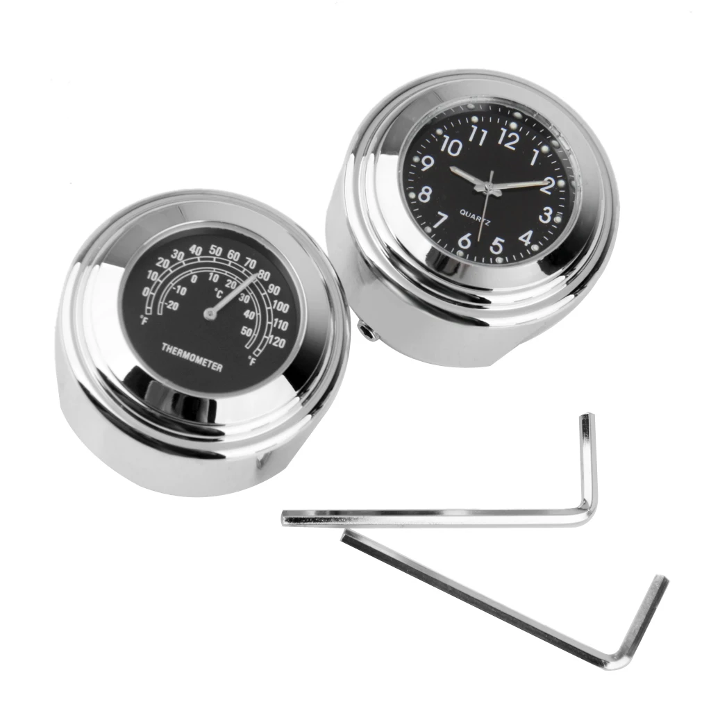 

7/8"-1" Motorcycle Handlebar Black Dial Clock Temp Thermometer For