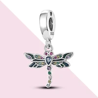 plata charms of ley 925 original fit original 3mm bracelet necklace colorful dragonfly pendant charms beads women jewelry