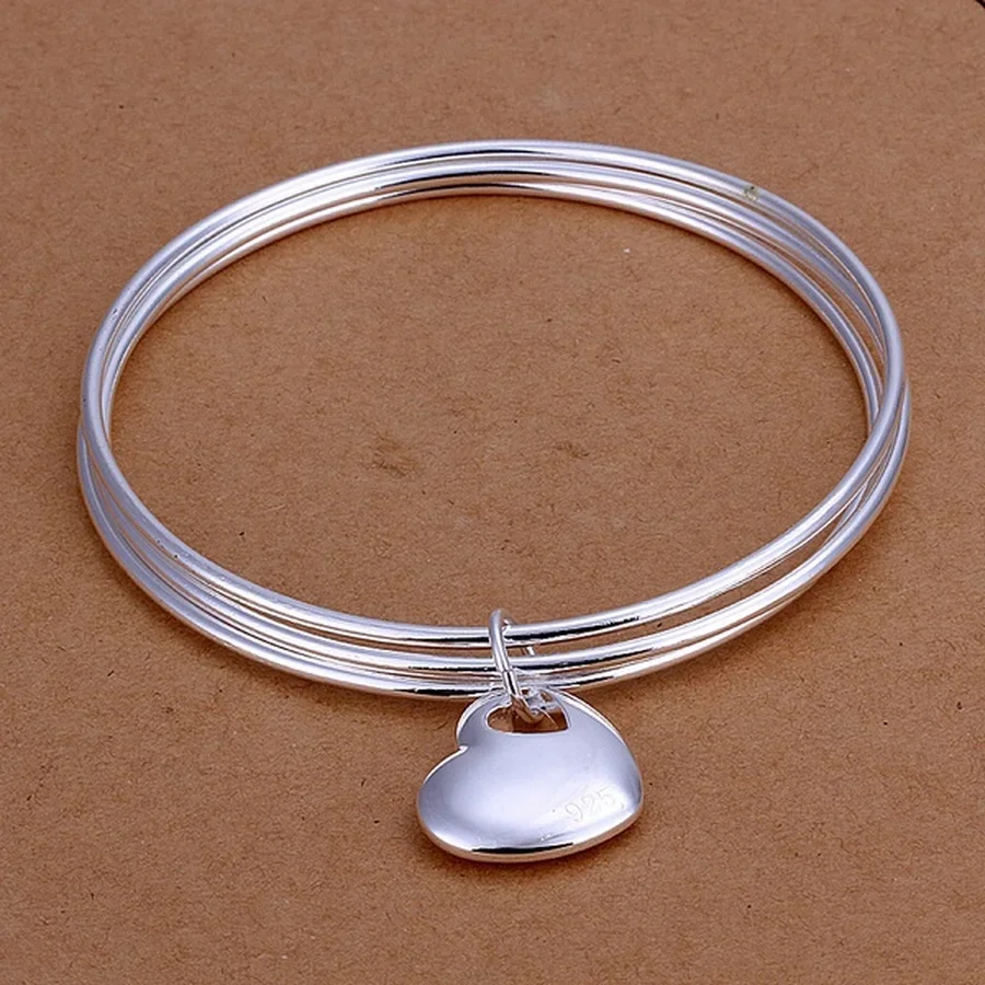

Favorite Valentine's Day Gift Fashion Silver Color Jewelry Wedding Round Circle Hanging Heart Bracelet Bangle Lady Girl