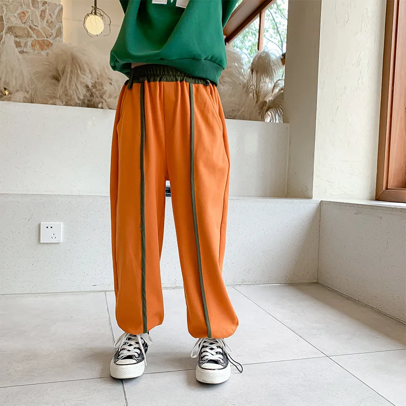 

Детские хлопковые штаны для бега для девочек 8, 10, 12 лет, широкие прямые брюки модная повседневная одежда для девочки-подростка на весну и осе...