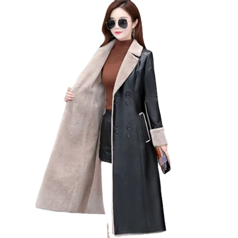 Winter High Quality Lamb Wool Women Genuine Leather Jacket New Fashion Plus Velvet Thick Leather Women Jacket Outerwear