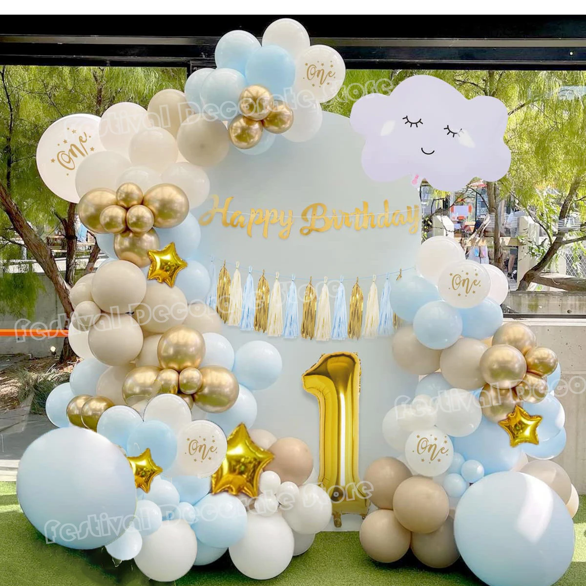 

One Balloon 1st Birthday Macaron Blue Pink Gold White Balloon Garland for Baby Boy Girls Birthday Party Supplies Baby Shower