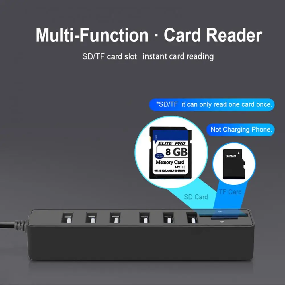 Устройство для чтения данных SD/TF 6 портов с длинным кабелем