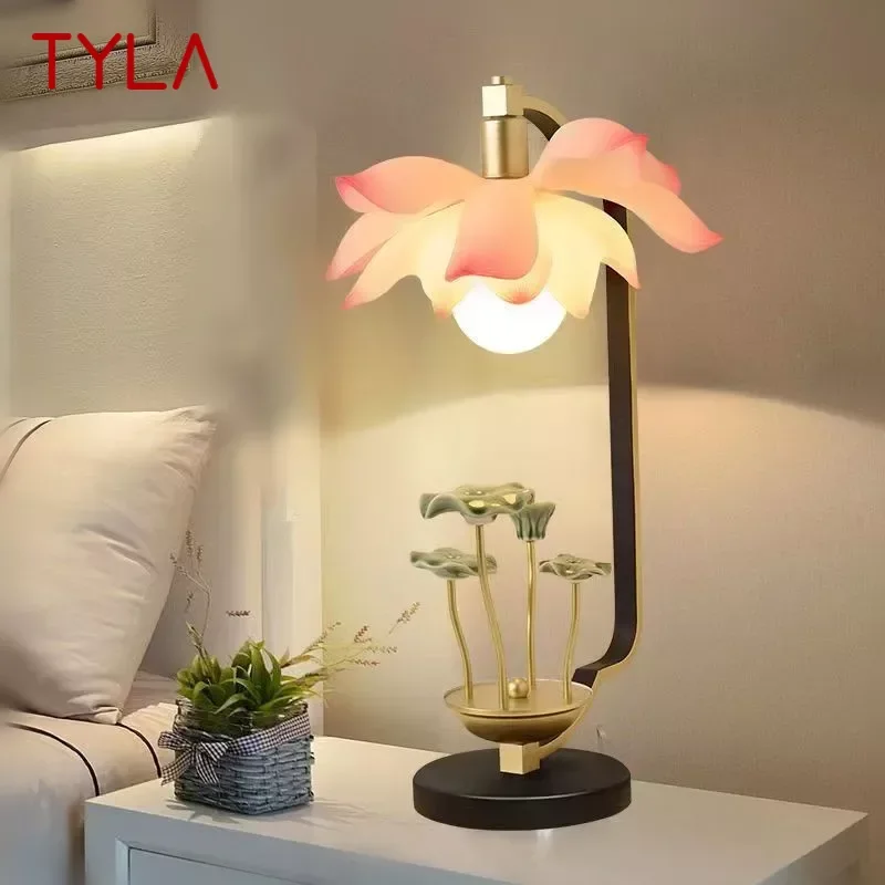 

TYLA Contemporary Lotus Table Lamp Chinese Style Living Room Bedroom Tea Room Study Art Decorative Light