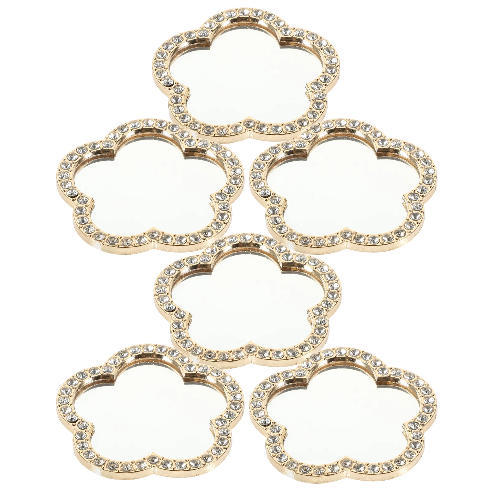 

6pcs Phone Mirror Flower Shape Mirror Rhinestone Phone Camera Mini Mirror Supply